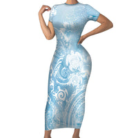 Aloha Hawaii Turtles Floral Family Matching Short Sleeve Bodycon Dress and Hawaiian Shirt Aqua Marbles Glaze