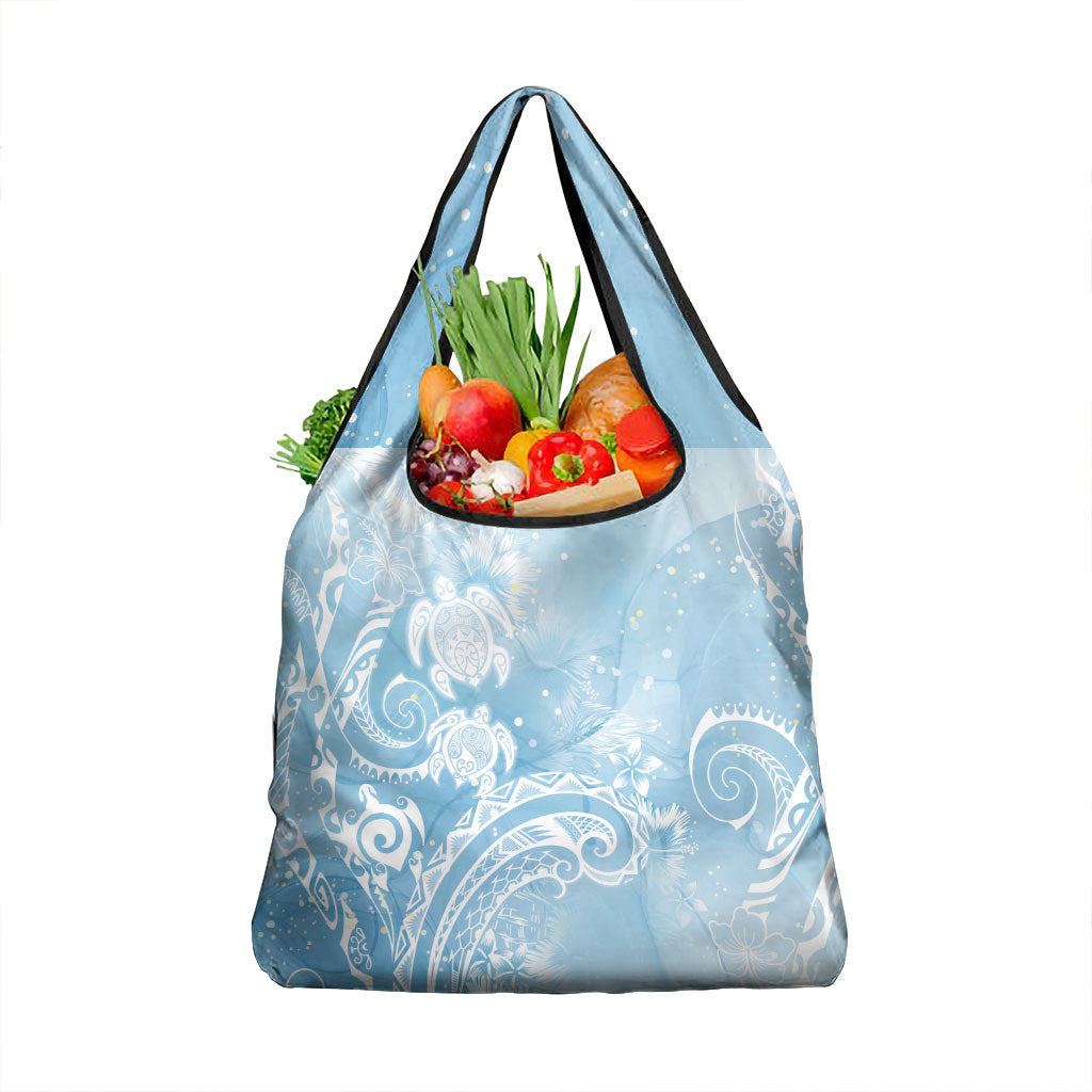 Aloha Hawaii Turtles Floral Grocery Bag Aqua Marbles Glaze