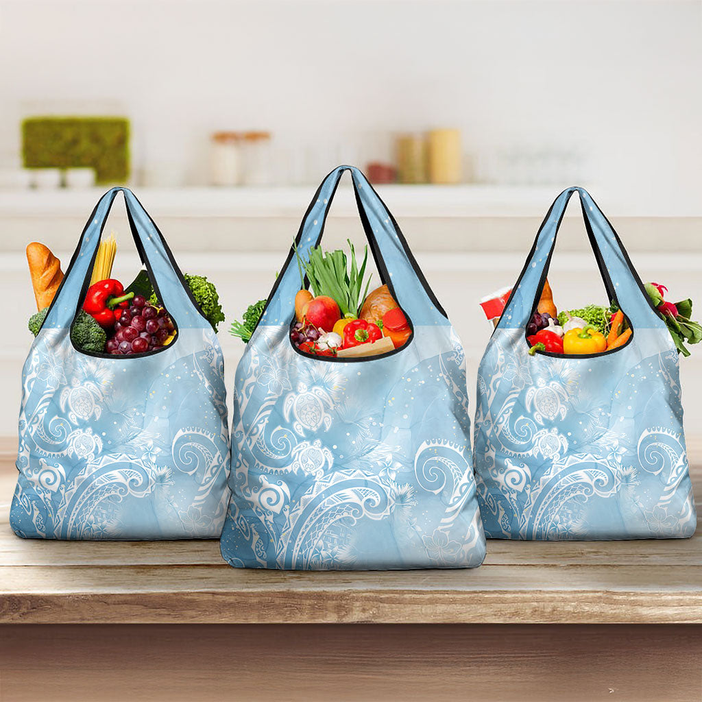 Aloha Hawaii Turtles Floral Grocery Bag Aqua Marbles Glaze