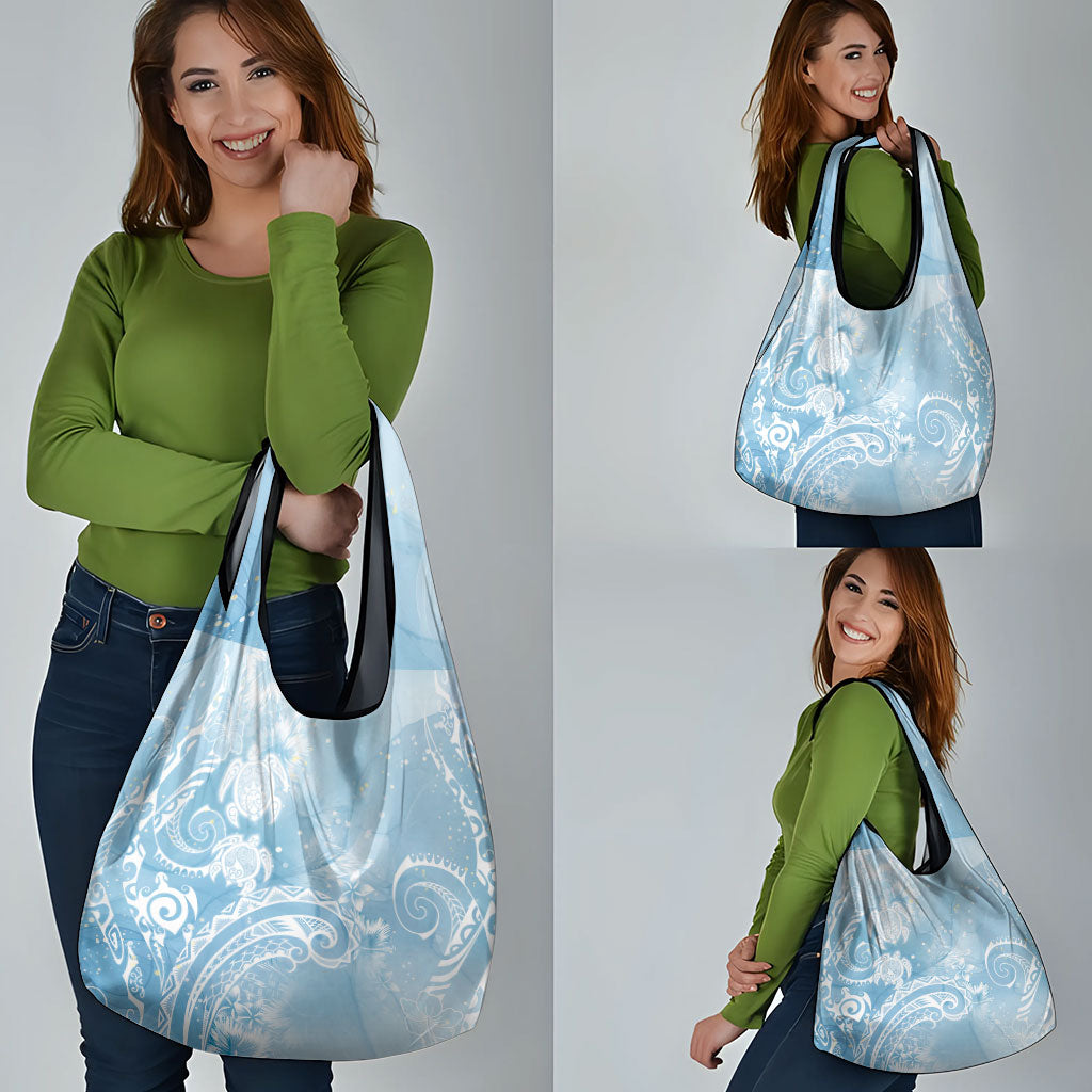 Aloha Hawaii Turtles Floral Grocery Bag Aqua Marbles Glaze