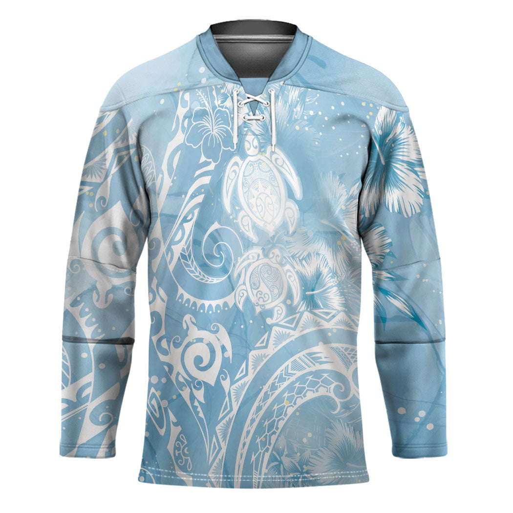 Aloha Hawaii Turtles Floral Hockey Jersey Aqua Marbles Glaze