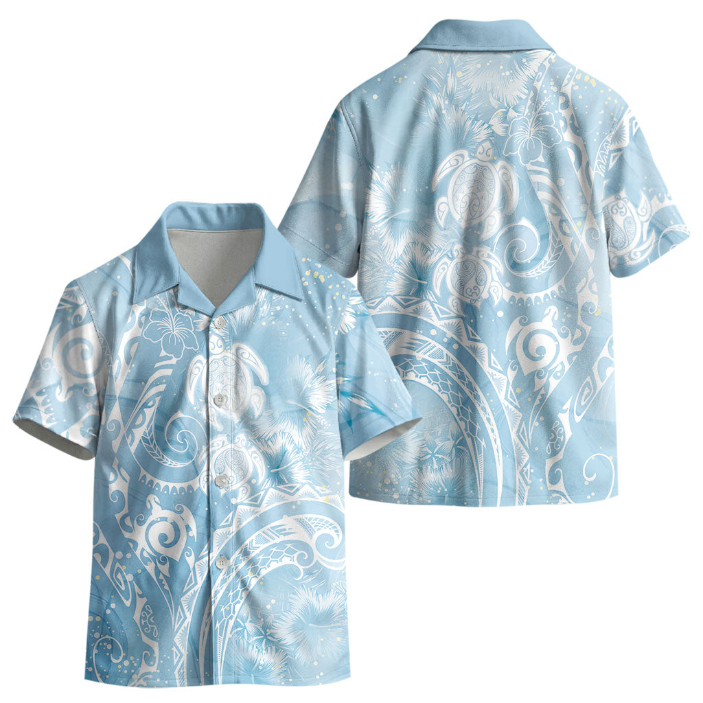 Aloha Hawaii Turtles Floral Kid Hawaiian Shirt Aqua Marbles Glaze LT7