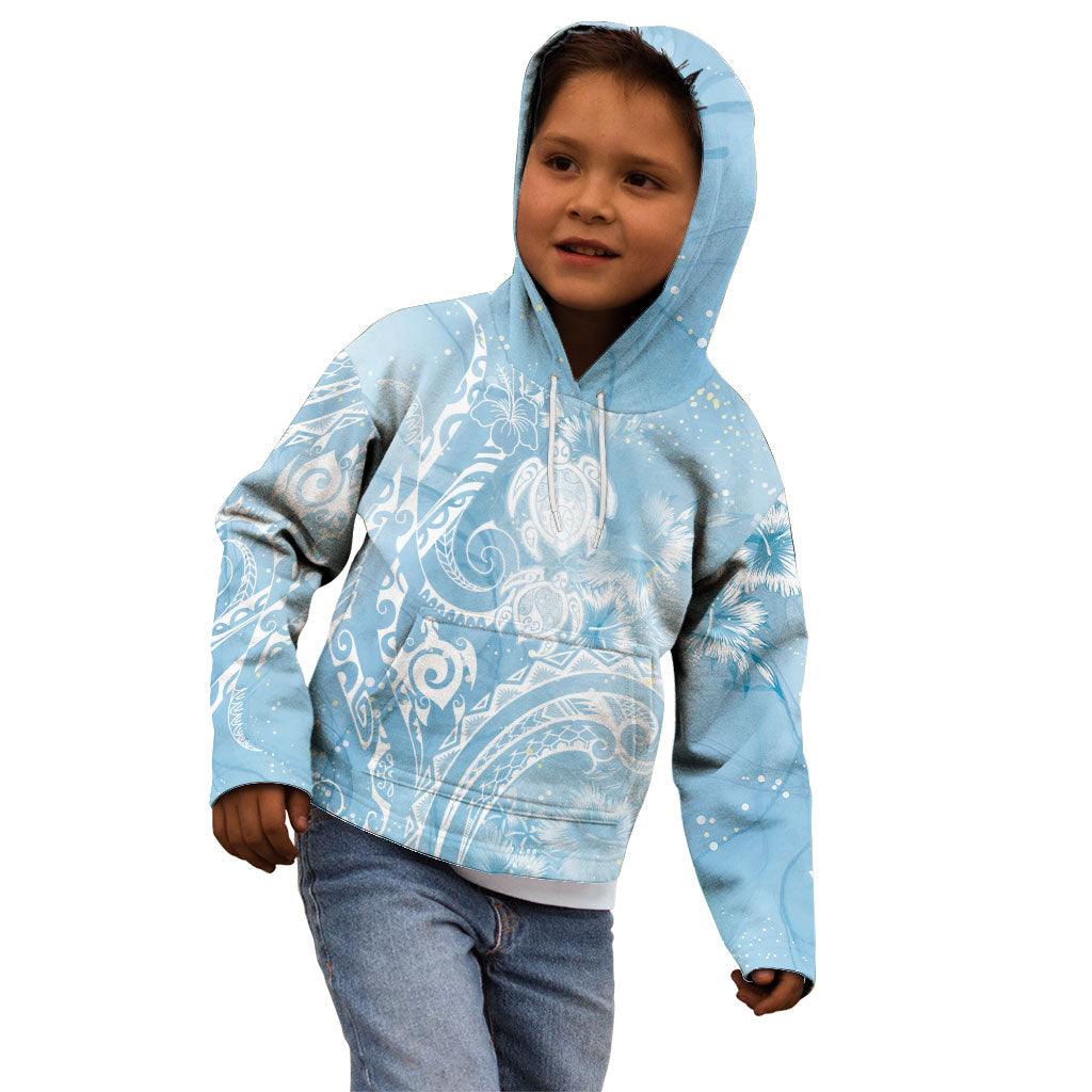 Aloha Hawaii Turtles Floral Kid Hoodie Aqua Marbles Glaze