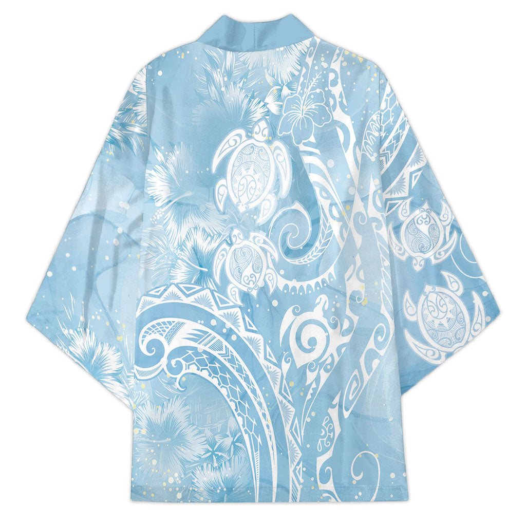 Aloha Hawaii Turtles Floral Kimono Aqua Marbles Glaze