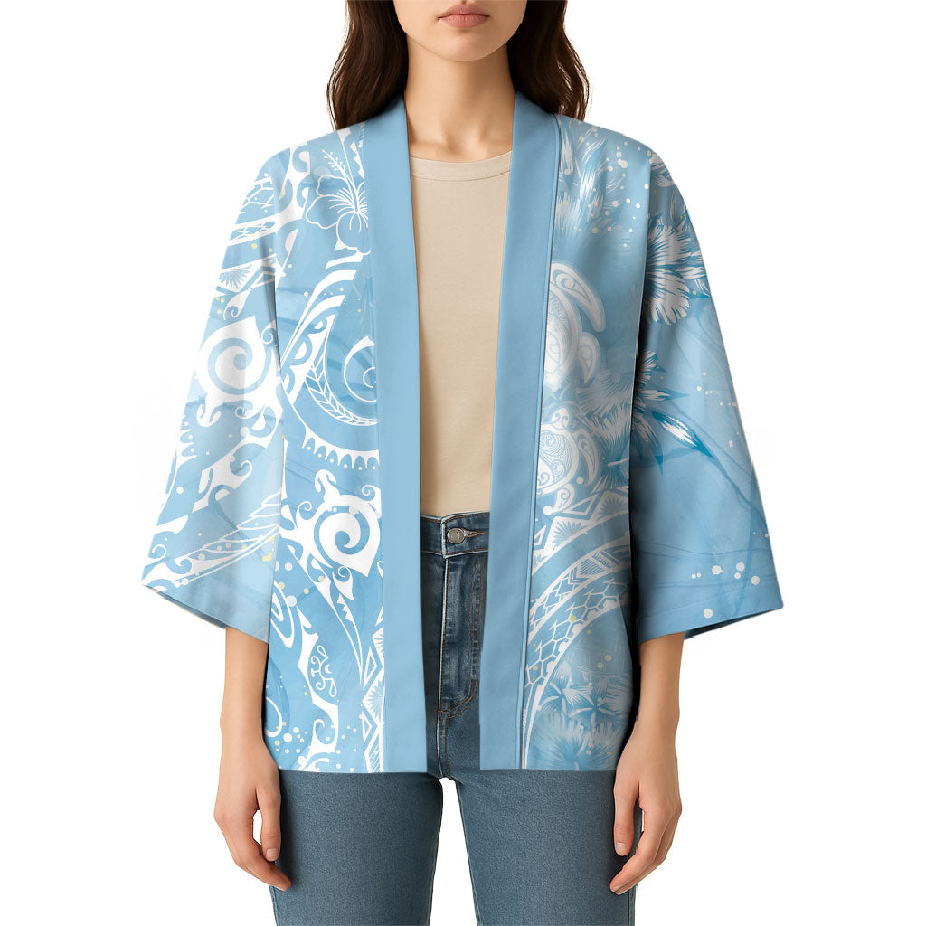 Aloha Hawaii Turtles Floral Kimono Aqua Marbles Glaze