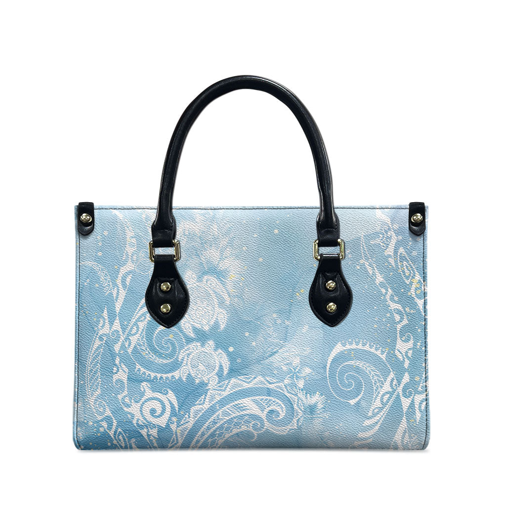 Aloha Hawaii Turtles Floral Leather Bag Aqua Marbles Glaze