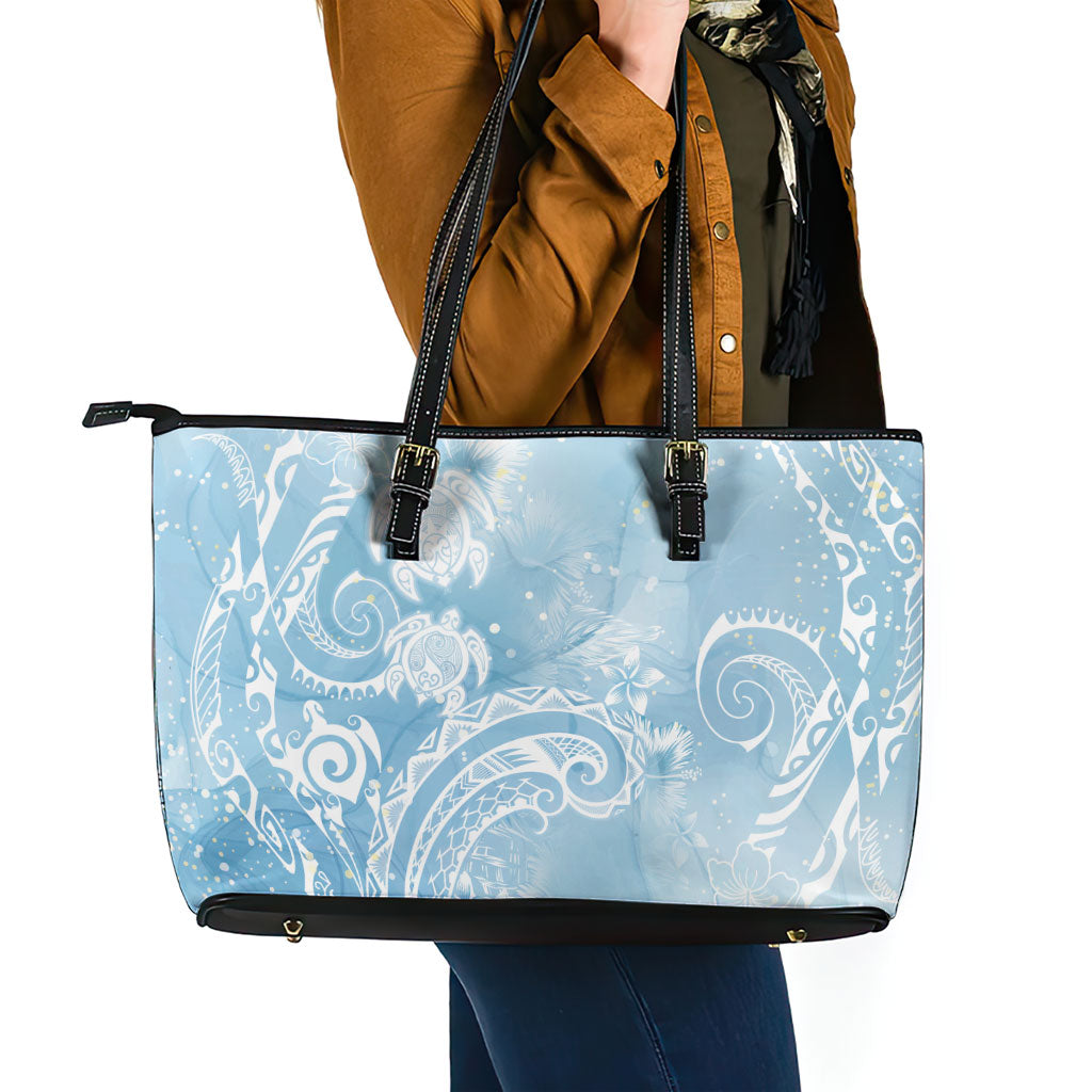 Aloha Hawaii Turtles Floral Leather Tote Bag Aqua Marbles Glaze