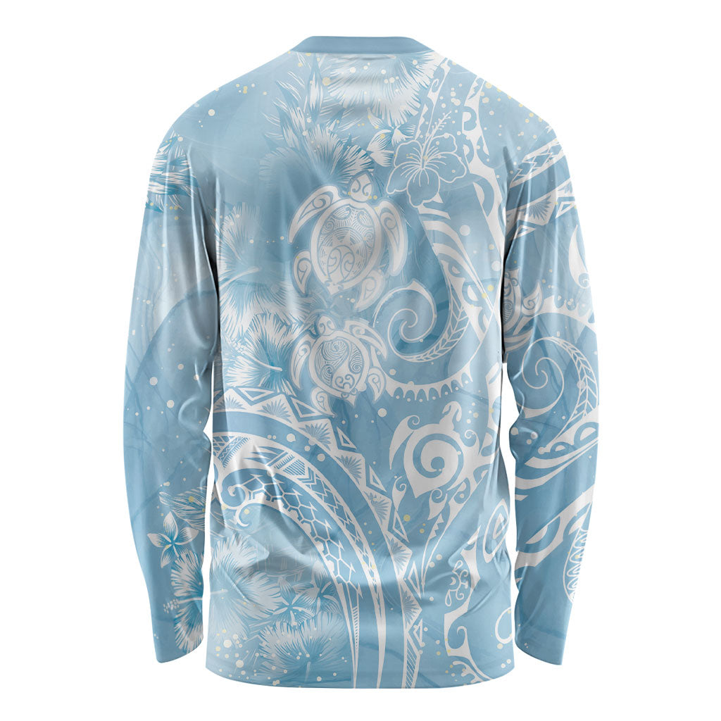 Aloha Hawaii Turtles Floral Long Sleeve Shirt Aqua Marbles Glaze