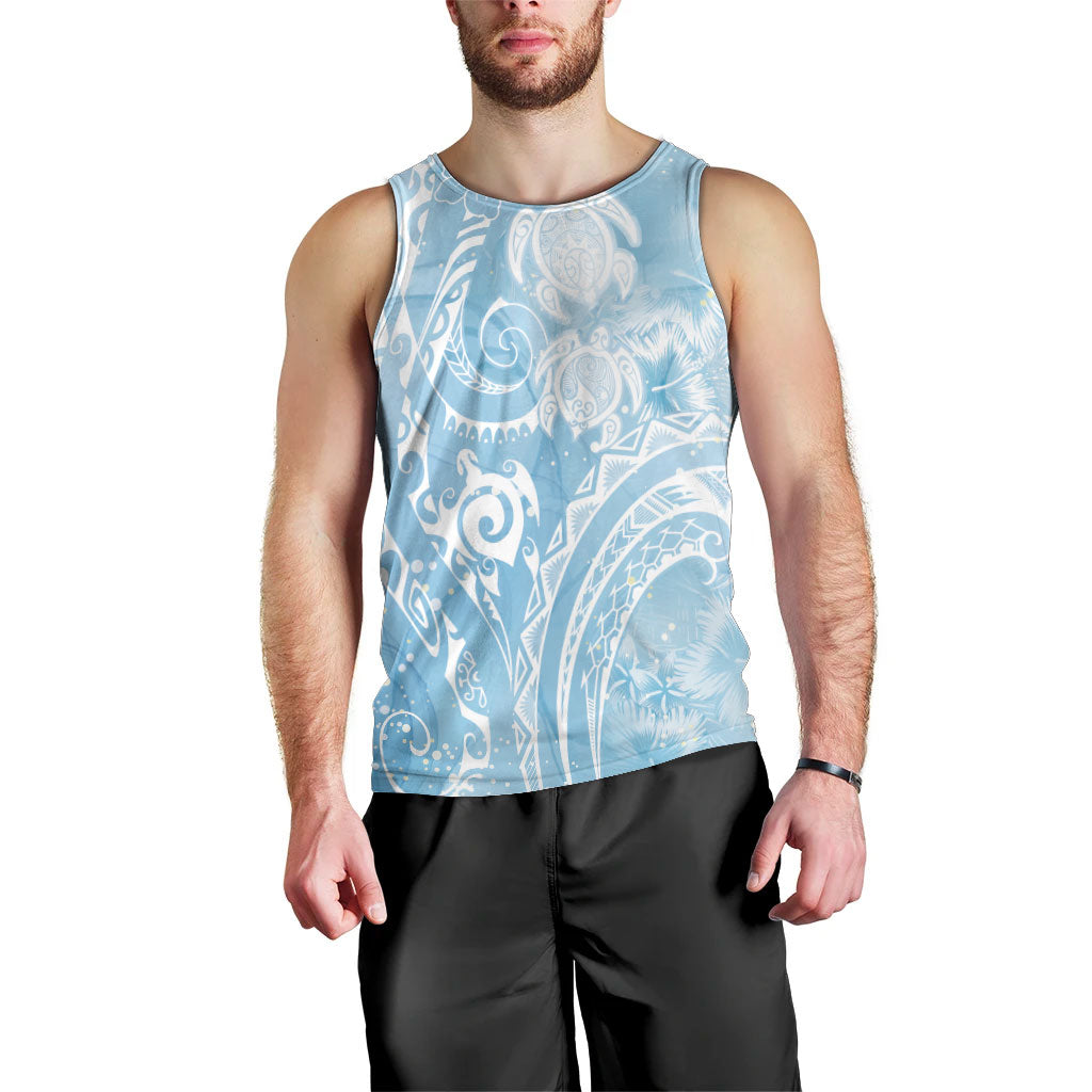 Aloha Hawaii Turtles Floral Men Tank Top Aqua Marbles Glaze