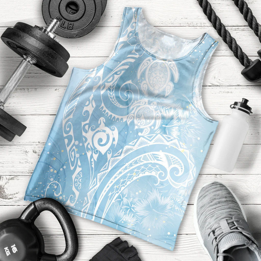 Aloha Hawaii Turtles Floral Men Tank Top Aqua Marbles Glaze