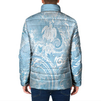 Aloha Hawaii Turtles Floral Padded Jacket Aqua Marbles Glaze