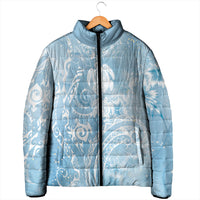 Aloha Hawaii Turtles Floral Padded Jacket Aqua Marbles Glaze