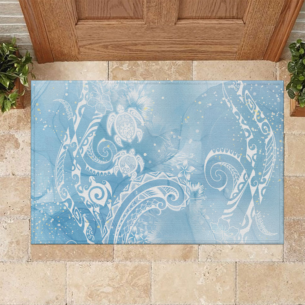 Aloha Hawaii Turtles Floral Rubber Doormat Aqua Marbles Glaze
