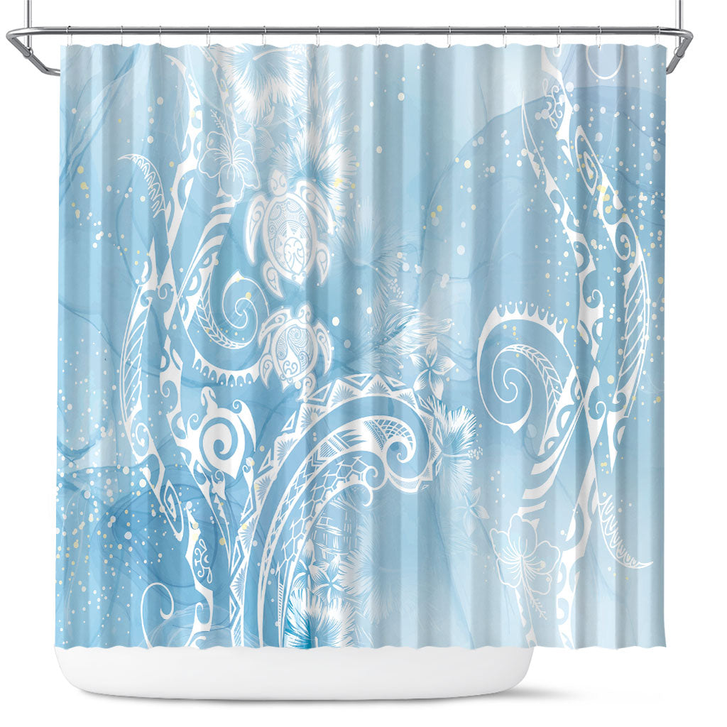 Aloha Hawaii Turtles Floral Shower Curtain Aqua Marbles Glaze LT7 Aqua - Polynesian Pride
