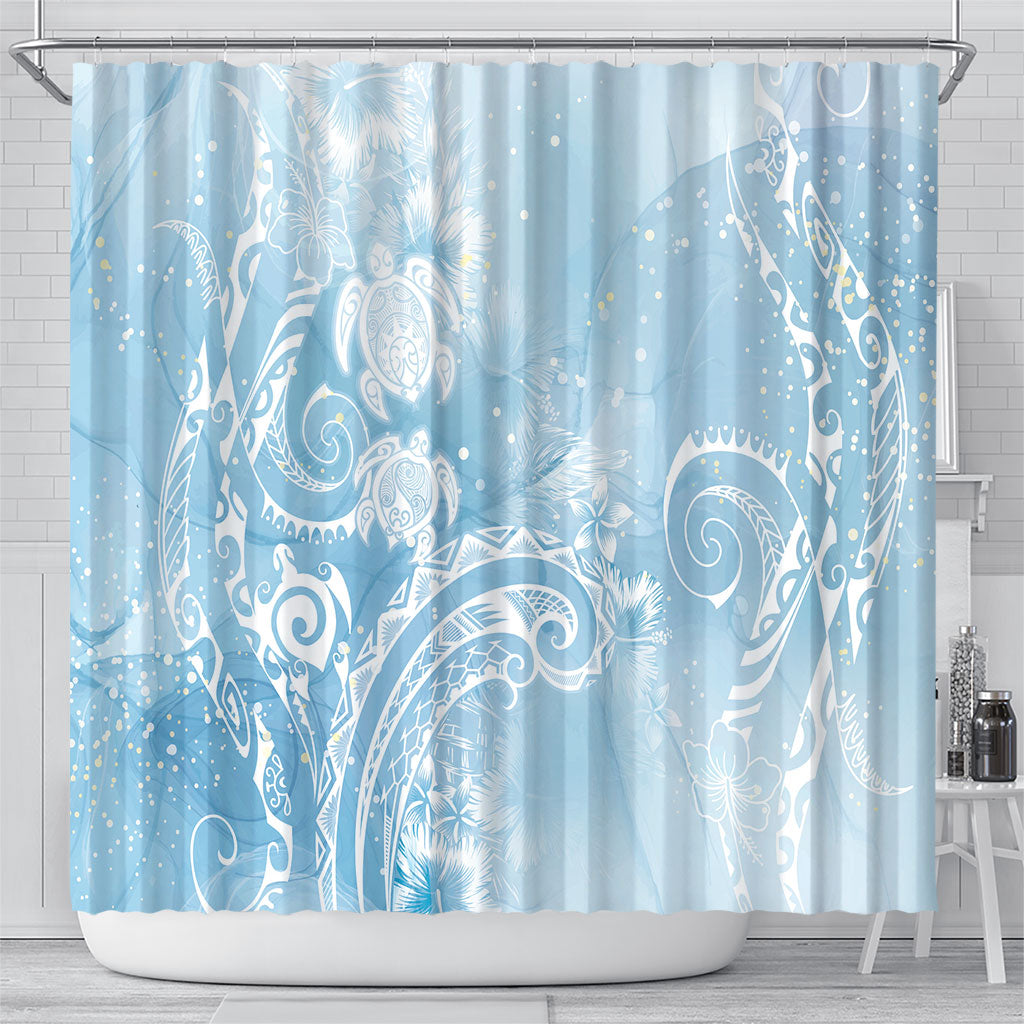 Aloha Hawaii Turtles Floral Shower Curtain Aqua Marbles Glaze