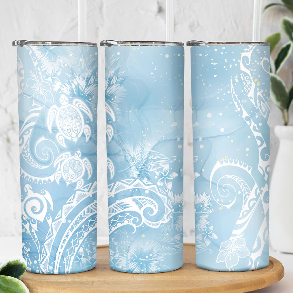 Aloha Hawaii Turtles Floral Skinny Tumbler Aqua Marbles Glaze