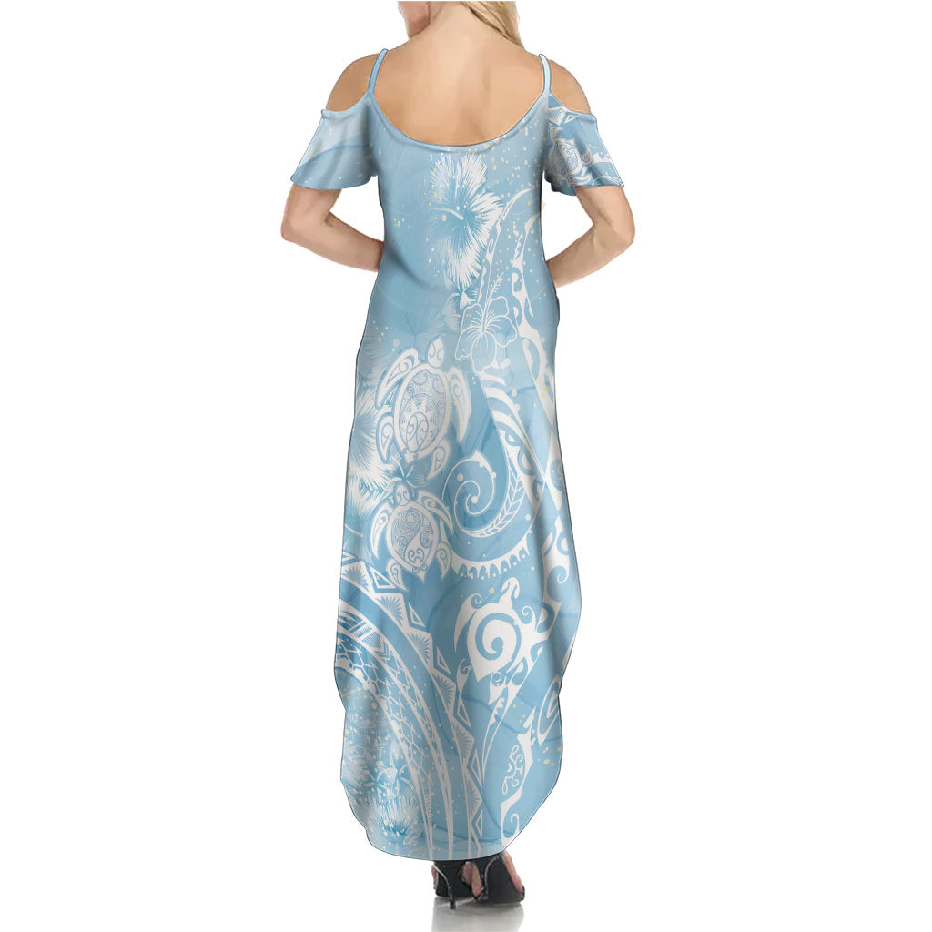 Aloha Hawaii Turtles Floral Summer Maxi Dress Aqua Marbles Glaze