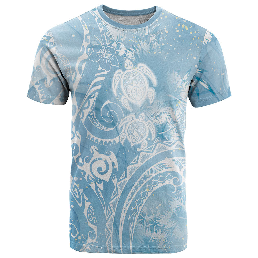 Aloha Hawaii Turtles Floral T Shirt Aqua Marbles Glaze
