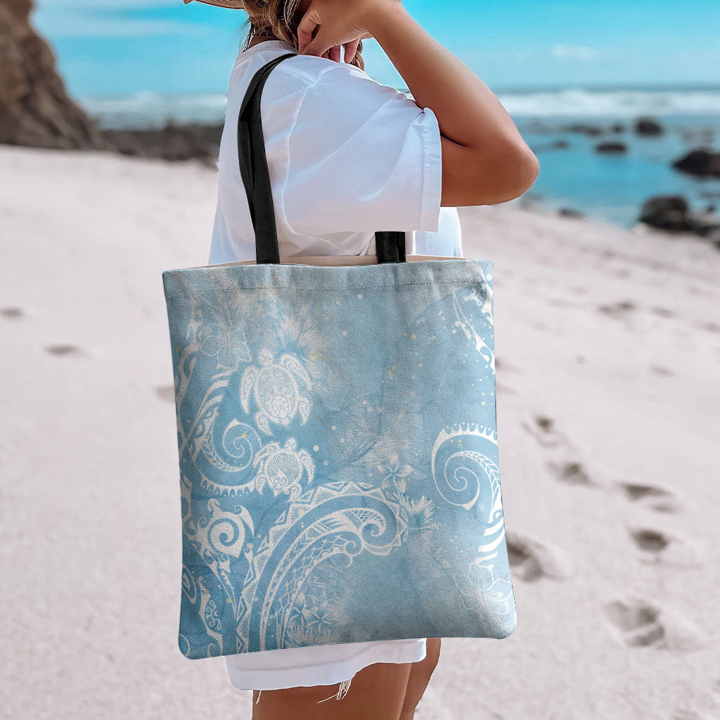 Aloha Hawaii Turtles Floral Tote Bag Aqua Marbles Glaze