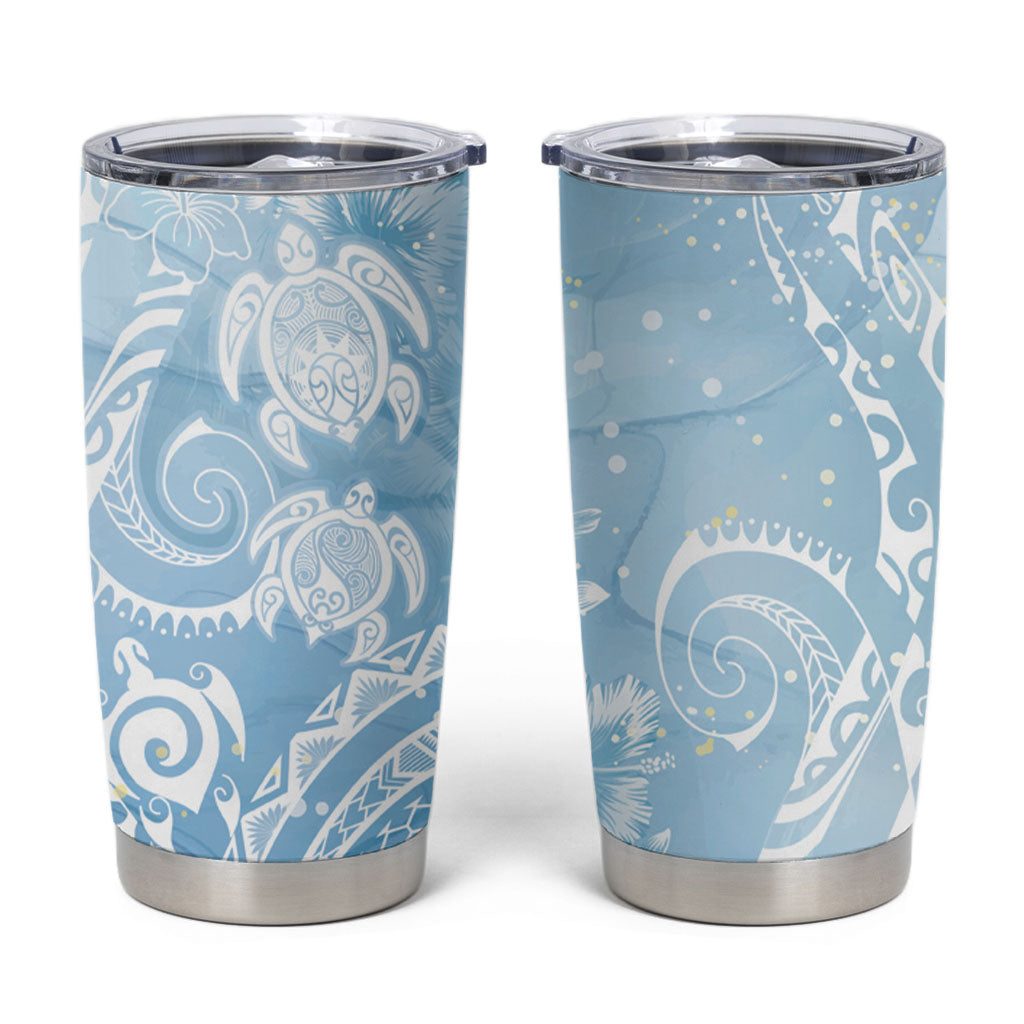 Aloha Hawaii Turtles Floral Tumbler Cup Aqua Marbles Glaze