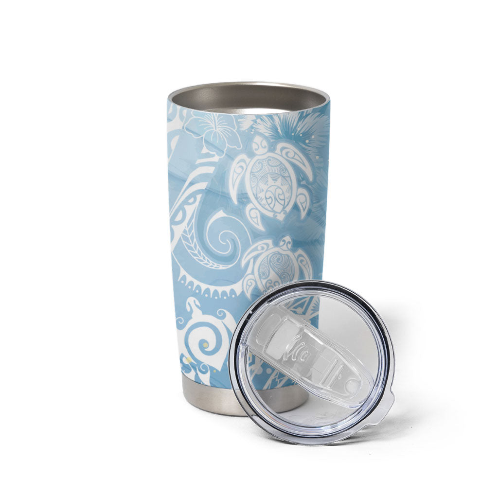 Aloha Hawaii Turtles Floral Tumbler Cup Aqua Marbles Glaze