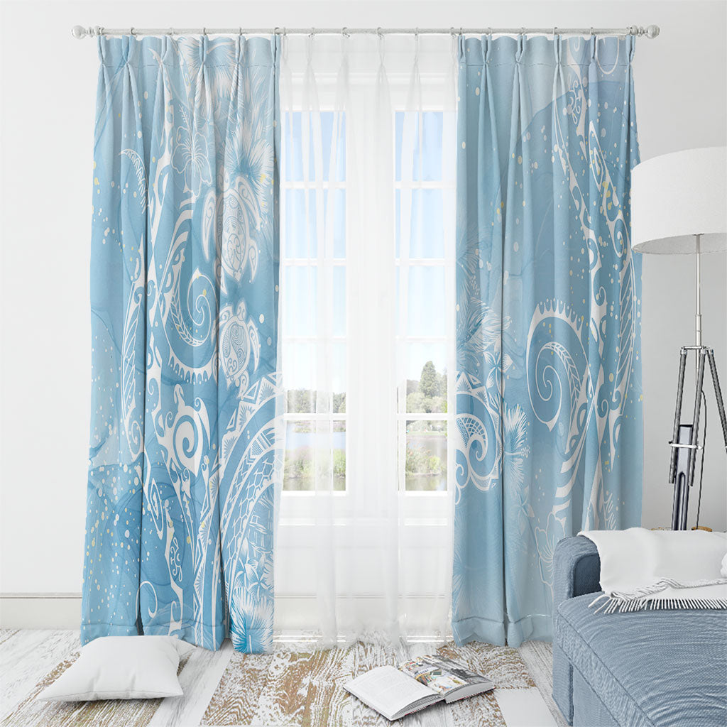 Aloha Hawaii Turtles Floral Window Curtain Aqua Marbles Glaze