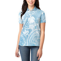 Aloha Hawaii Turtles Floral Women Polo Shirt Aqua Marbles Glaze