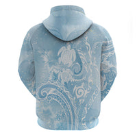Aloha Hawaii Turtles Floral Zip Hoodie Aqua Marbles Glaze