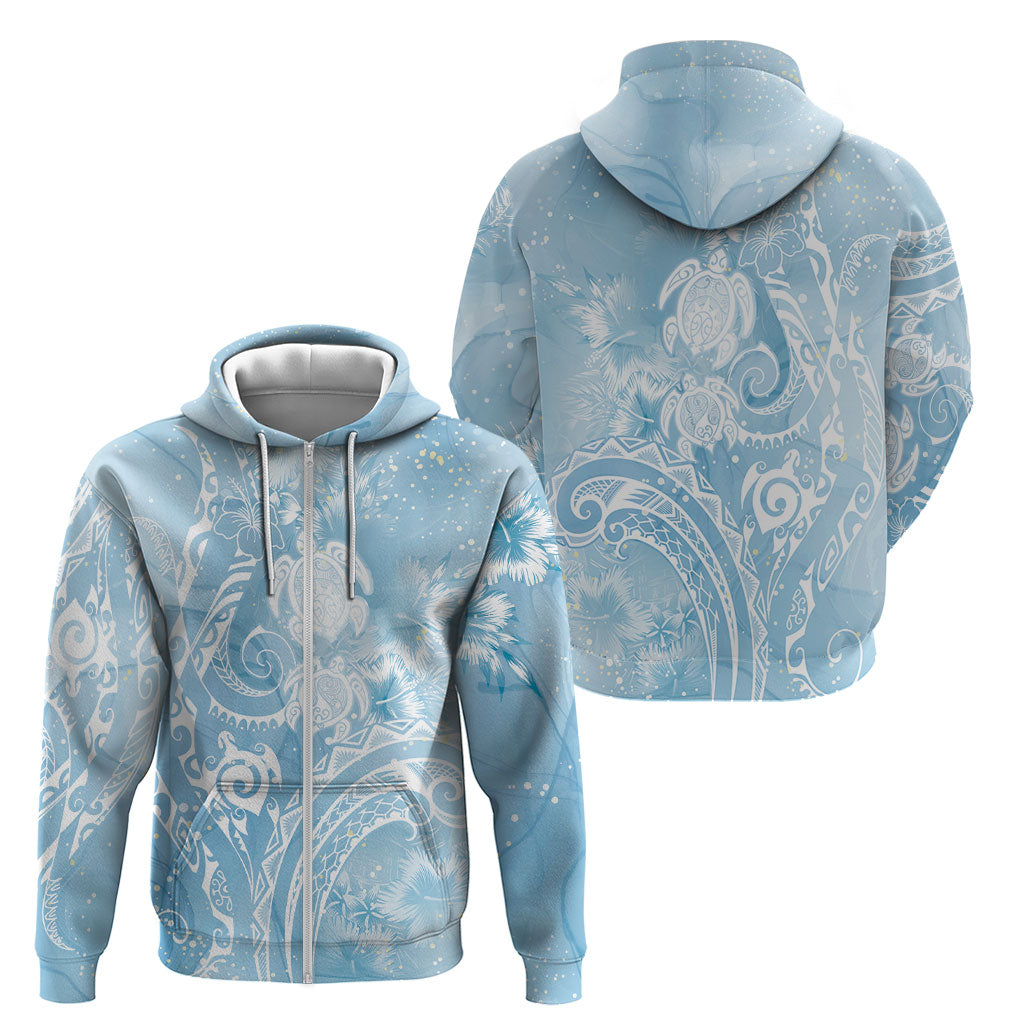 Aloha Hawaii Turtles Floral Zip Hoodie Aqua Marbles Glaze