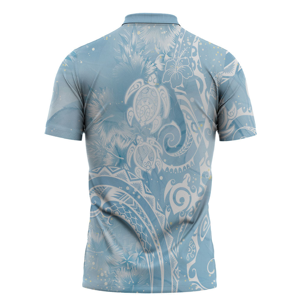 Aloha Hawaii Turtles Floral Zipper Polo Shirt Aqua Marbles Glaze