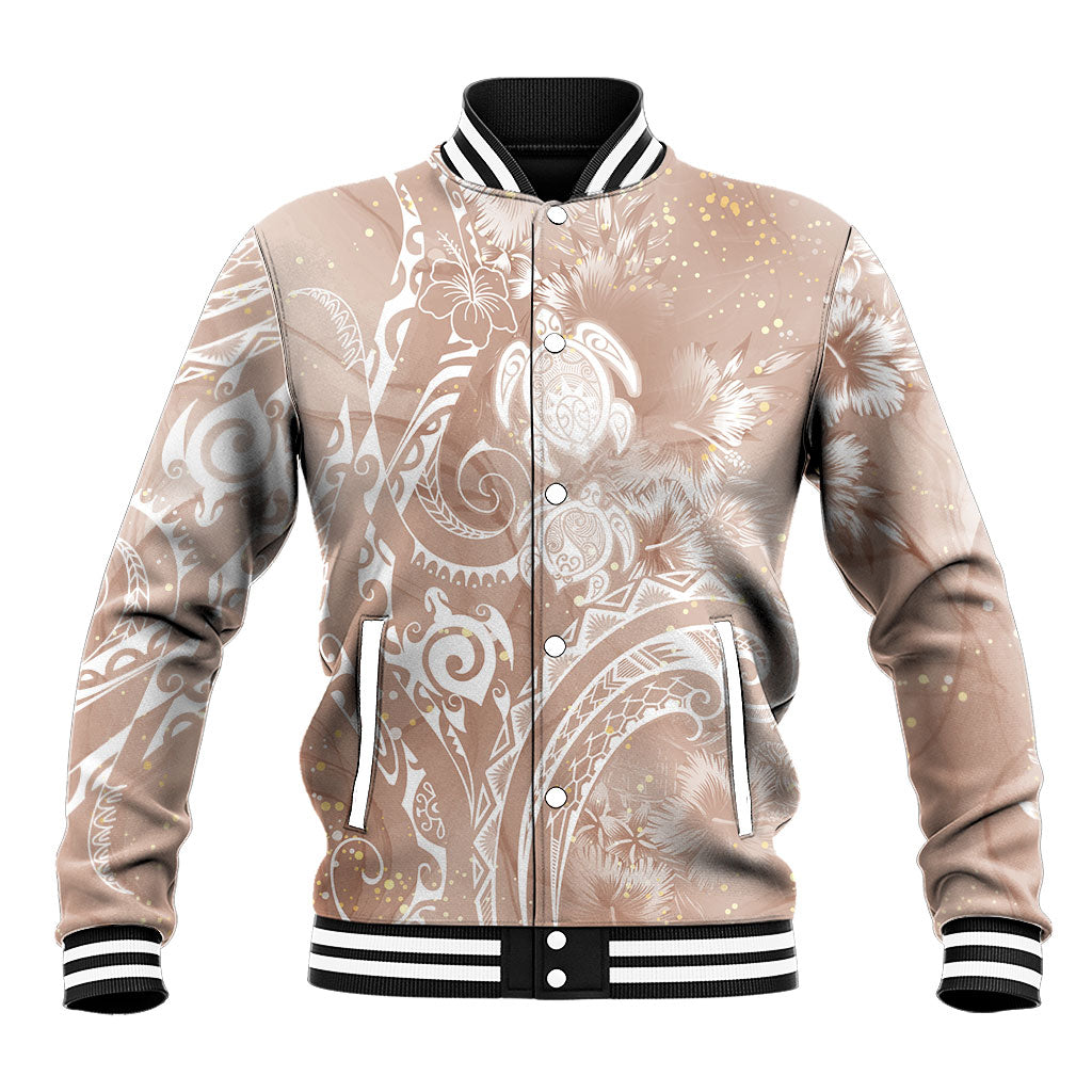Aloha Hawaii Turtles Floral Baseball Jacket Taupe Marbles Glaze