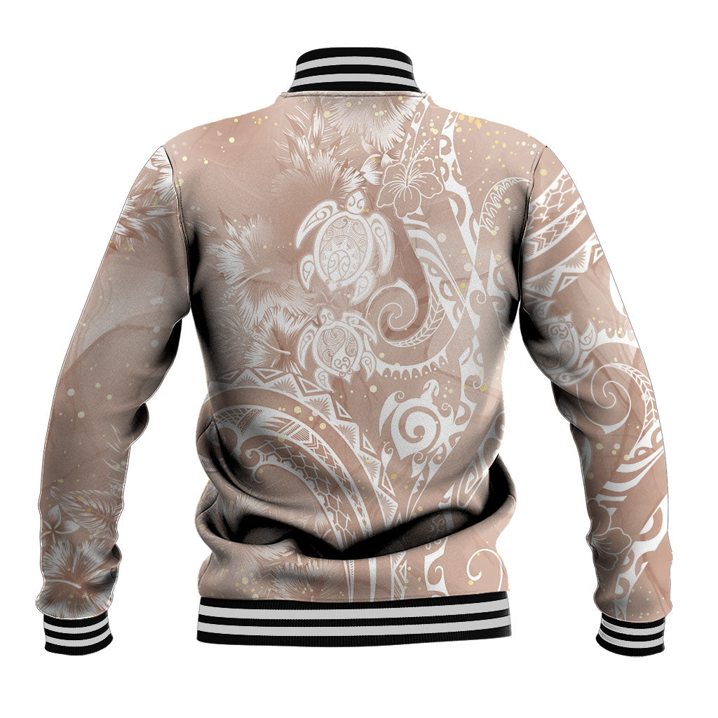 Aloha Hawaii Turtles Floral Baseball Jacket Taupe Marbles Glaze