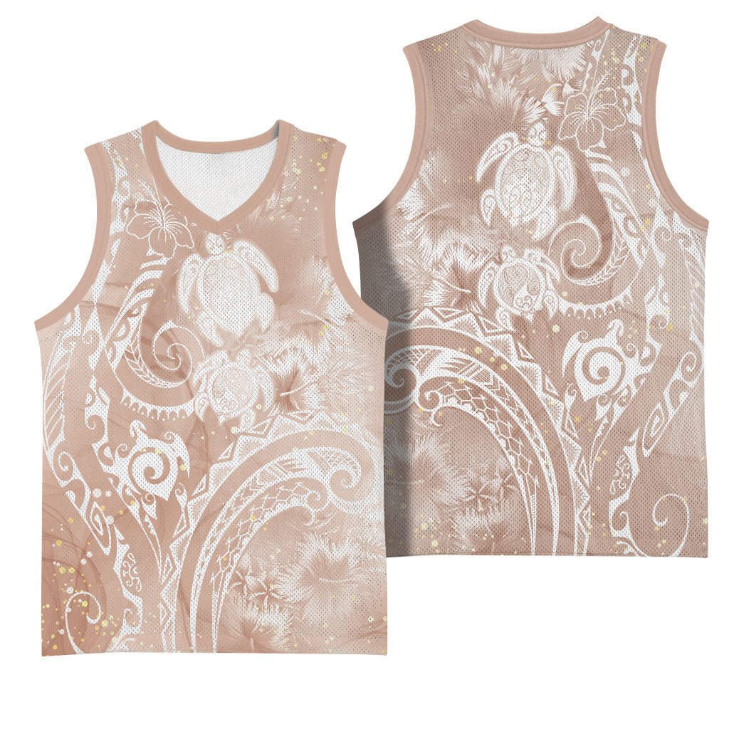 Aloha Hawaii Turtles Floral Basketball Jersey Taupe Marbles Glaze