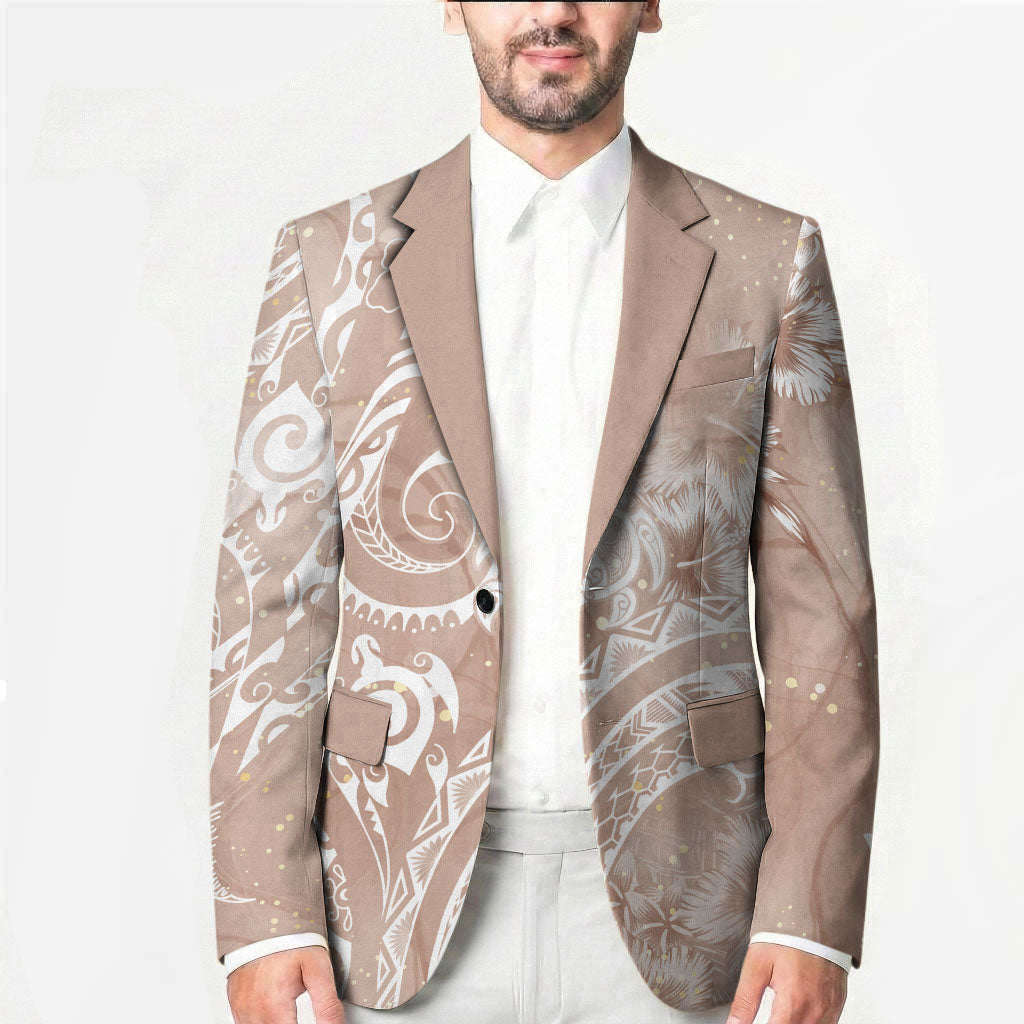 Aloha Hawaii Turtles Floral Blazer Taupe Marbles Glaze