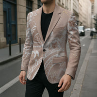 Aloha Hawaii Turtles Floral Blazer Taupe Marbles Glaze