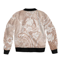 Aloha Hawaii Turtles Floral Bomber Jacket Taupe Marbles Glaze