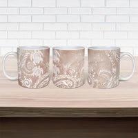 Aloha Hawaii Turtles Floral Ceramic Mug Taupe Marbles Glaze
