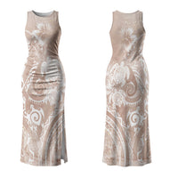 Aloha Hawaii Turtles Floral Couples Matching Tank Maxi Dress and Long Sleeve Button Shirt Taupe Marbles Glaze LT7 - Polynesian Pride