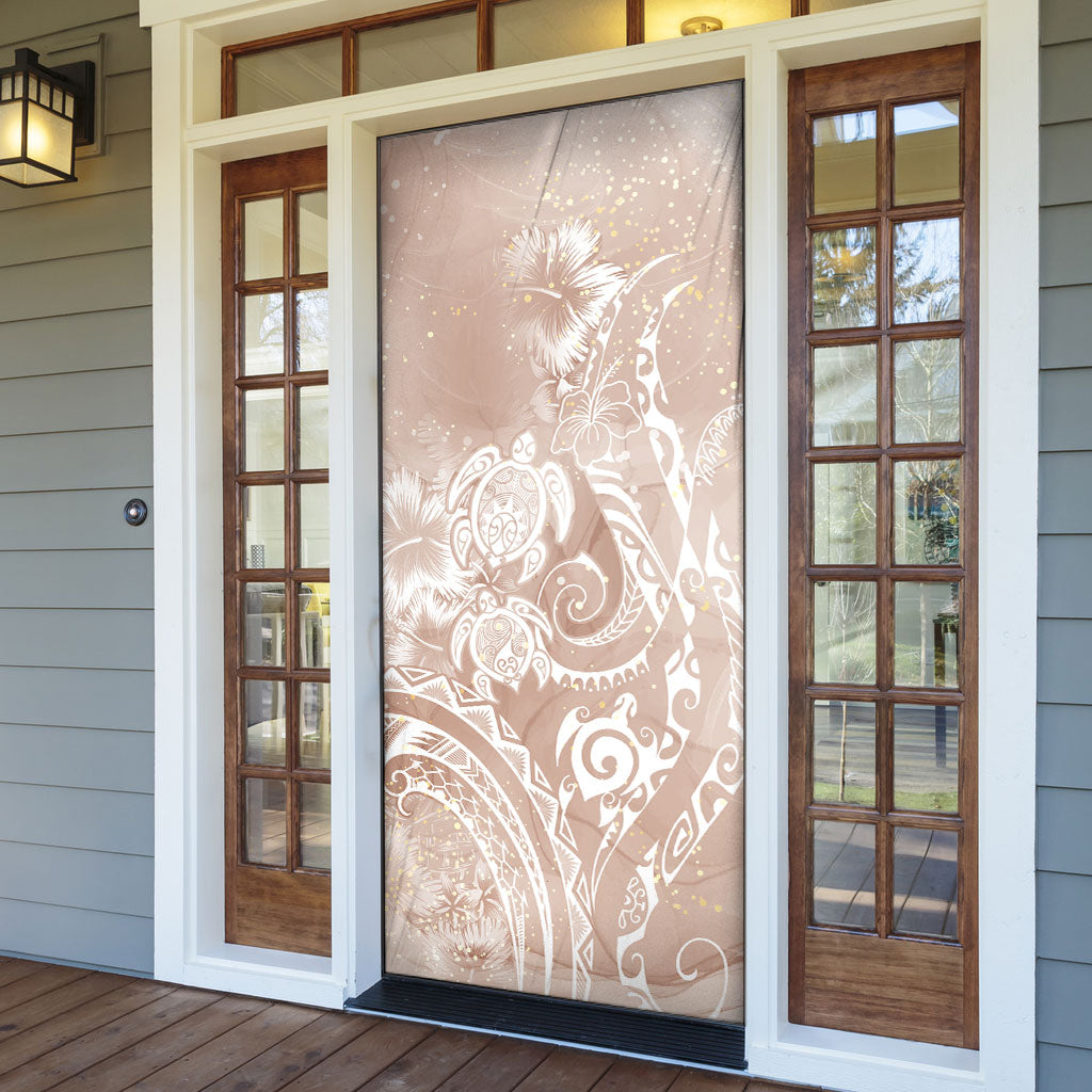 Aloha Hawaii Turtles Floral Door Cover Taupe Marbles Glaze