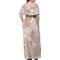 Aloha Hawaii Turtles Floral Family Matching Off Shoulder Maxi Dress and Hawaiian Shirt Taupe Marbles Glaze