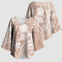 Aloha Hawaii Turtles Floral Kimono Sleeve Blouse Taupe Marbles Glaze
