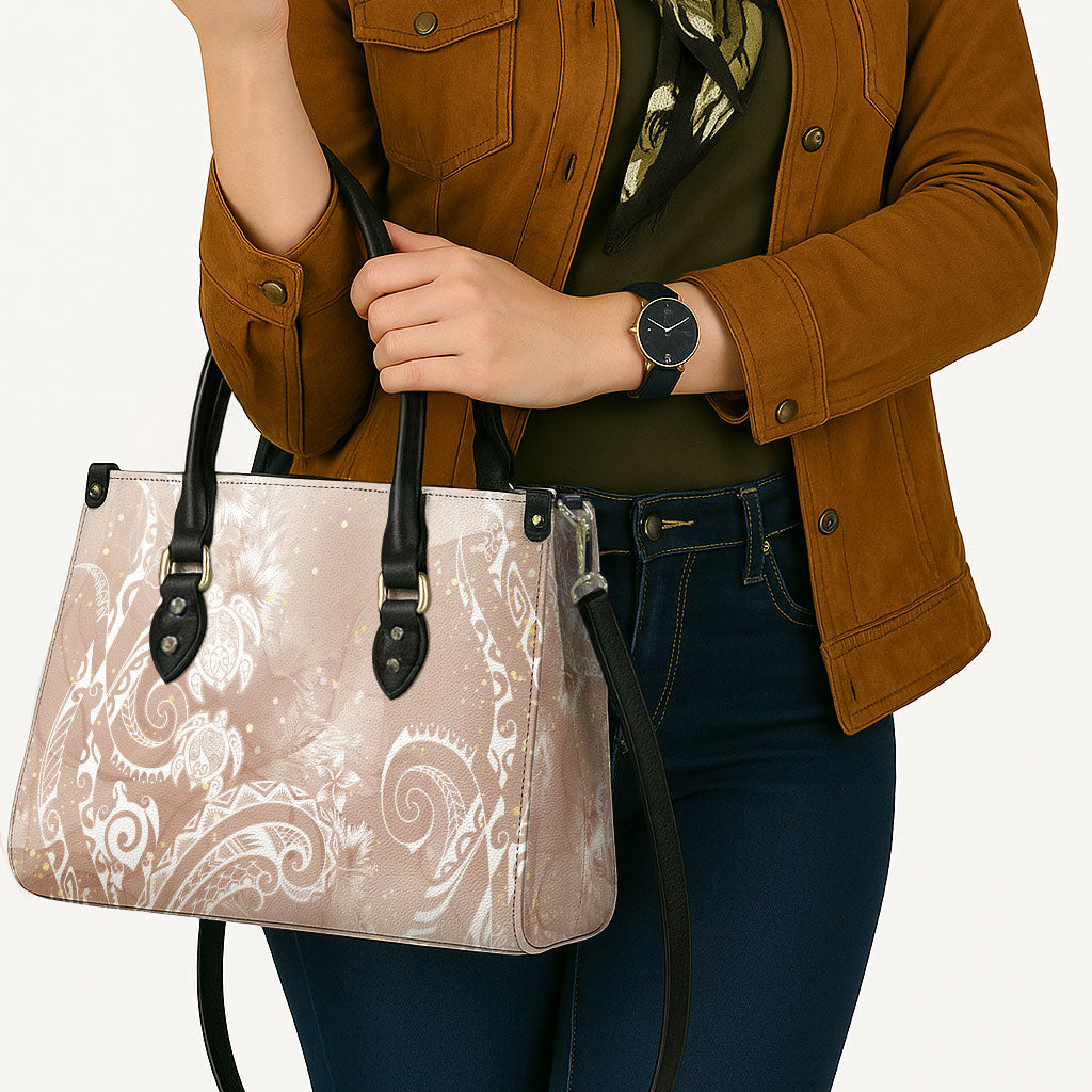 Aloha Hawaii Turtles Floral Leather Bag Taupe Marbles Glaze