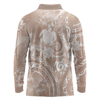 Aloha Hawaii Turtles Floral Long Sleeve Polo Shirt Taupe Marbles Glaze