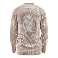 Aloha Hawaii Turtles Floral Long Sleeve Shirt Taupe Marbles Glaze