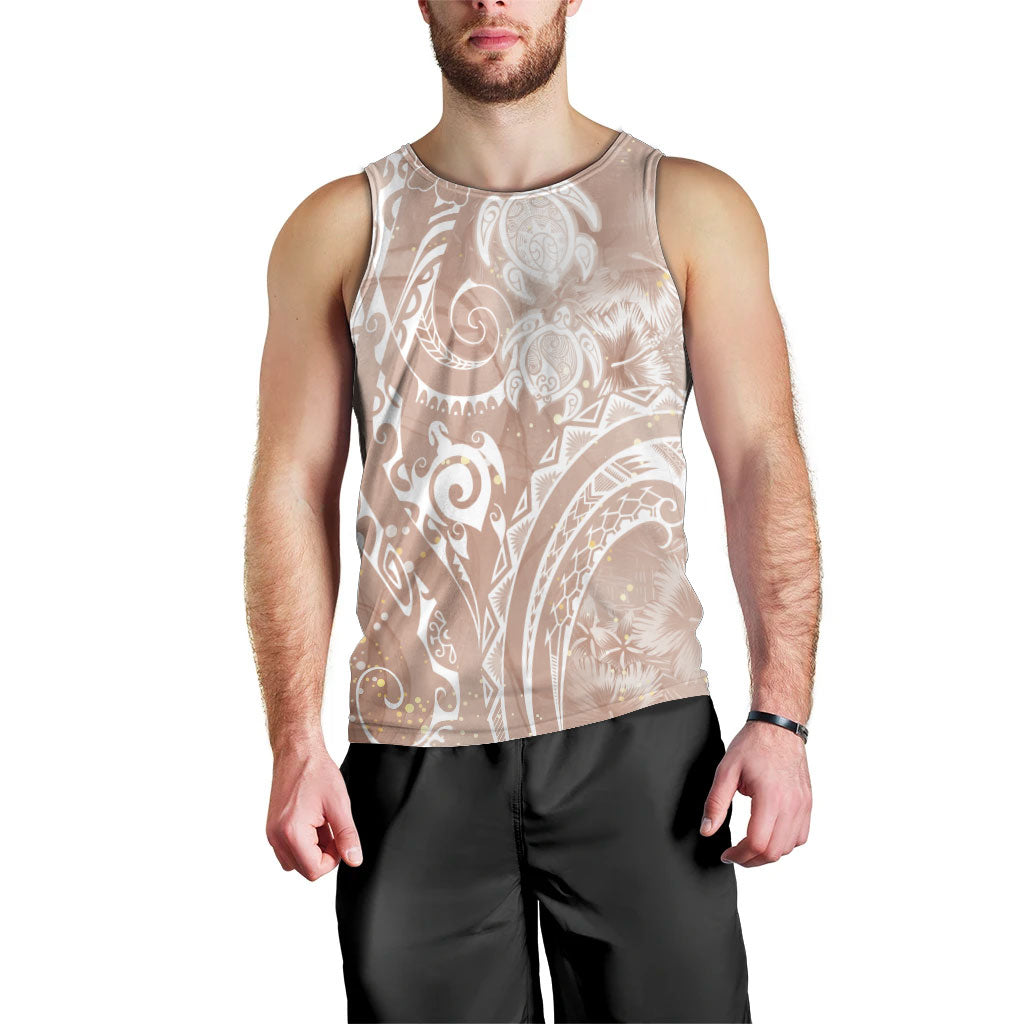 Aloha Hawaii Turtles Floral Men Tank Top Taupe Marbles Glaze