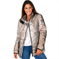 Aloha Hawaii Turtles Floral Padded Jacket Taupe Marbles Glaze