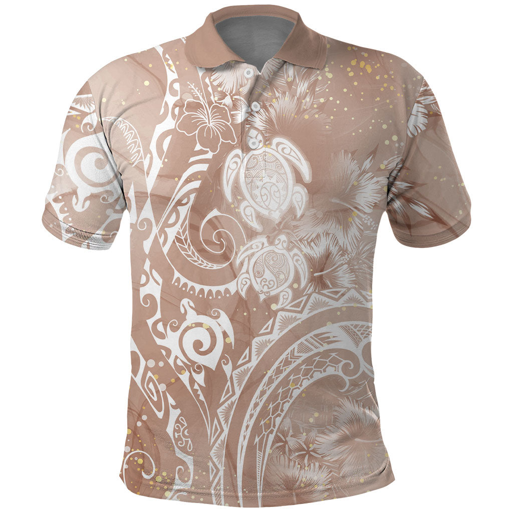 Aloha Hawaii Turtles Floral Polo Shirt Taupe Marbles Glaze LT7 Taupe - Polynesian Pride