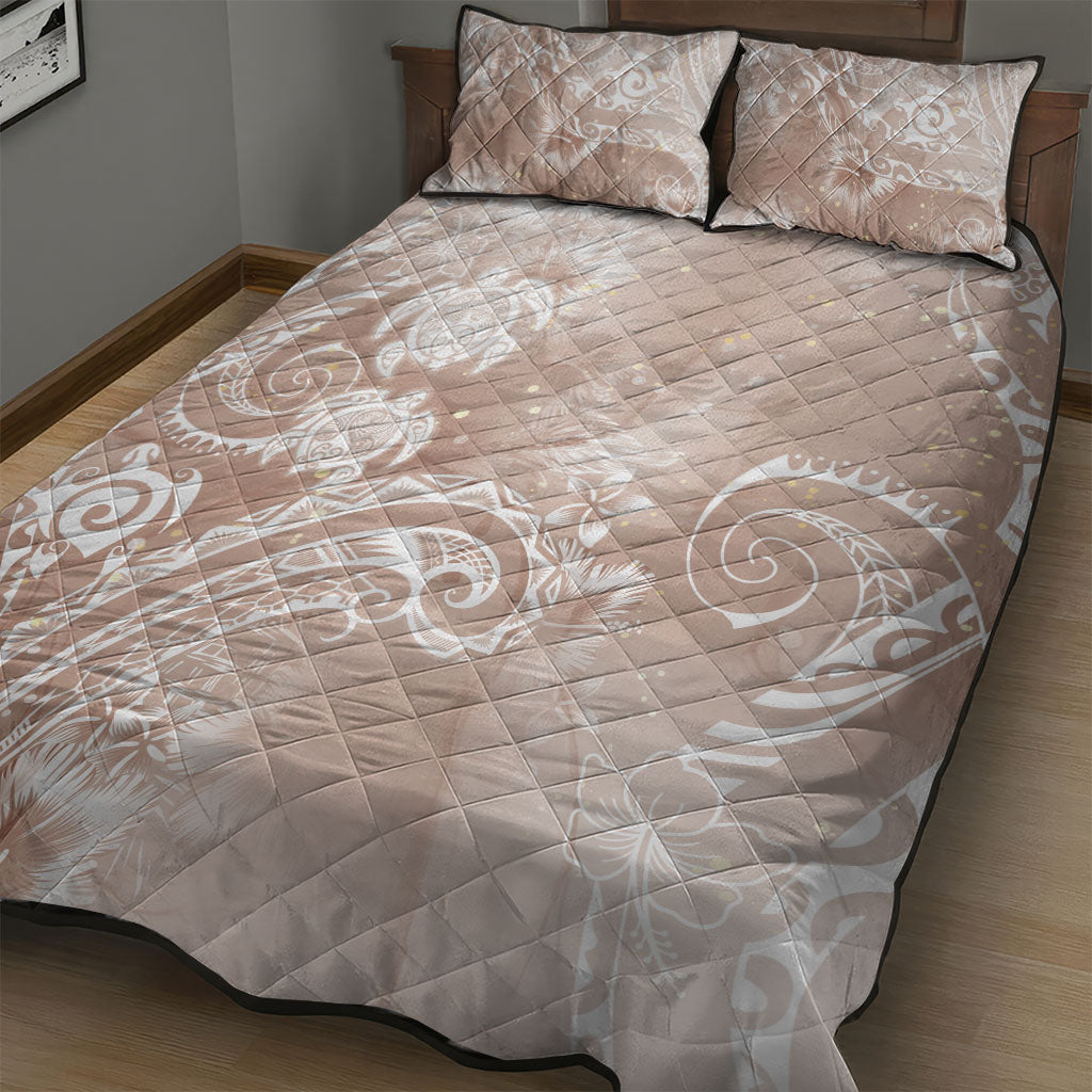 Aloha Hawaii Turtles Floral Quilt Bed Set Taupe Marbles Glaze
