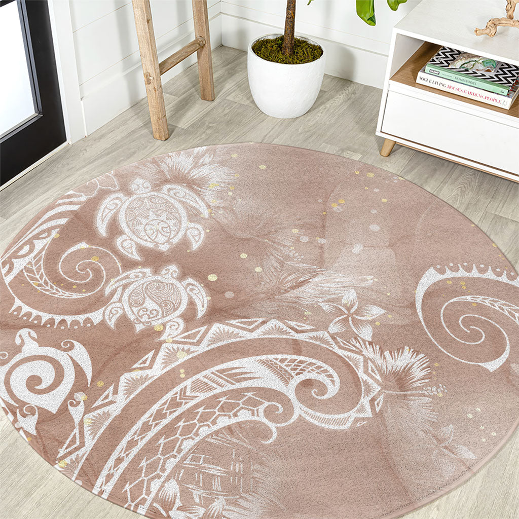 Aloha Hawaii Turtles Floral Round Carpet Taupe Marbles Glaze