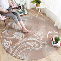 Aloha Hawaii Turtles Floral Round Carpet Taupe Marbles Glaze